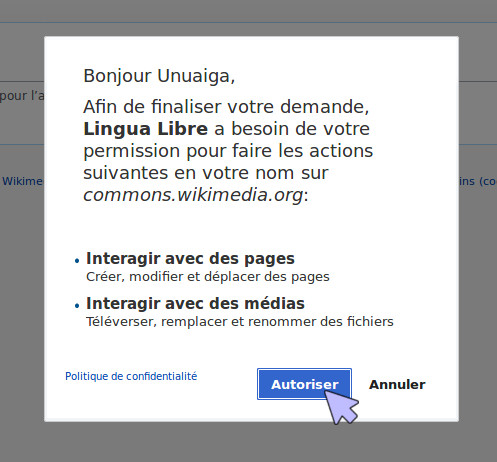 Autoriser l'interaction avec Wikimedia Commons