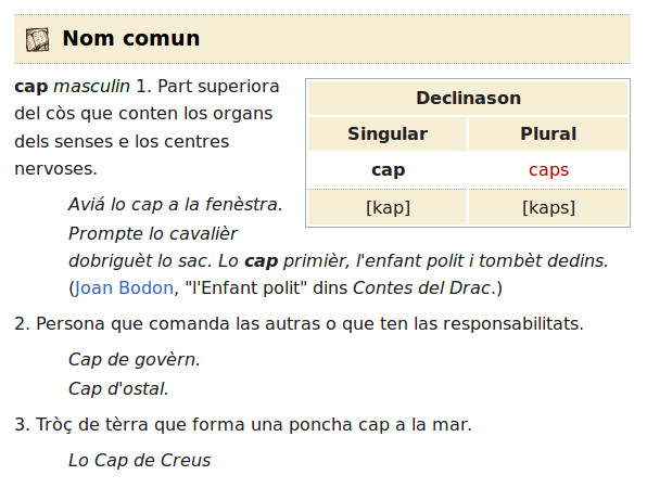 Page « cap » sur le Wikiccionari